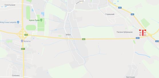 Схема рекламной плоскости по адресу М-06 Киев-Чоп, въезд в город, с. Пасикы-Зубрыцки, нижний