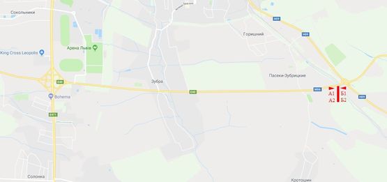 Схема рекламной плоскости по адресу М-06 Киев-Чоп, въезд в город, с. Пасикы-Зубрыцки, нижний