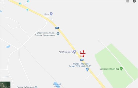 Схема рекламной плоскости по адресу въезд во Львов со стороны Давыдова, возле АЗС, Зеленая ул.