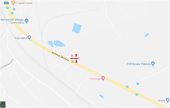 Схема рекламной плоскости по адресу въезд во Львов со стороны Давыдова, Зеленая ул.