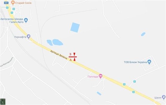 Схема рекламної площини за адресою выезд со Львова в сторону Давыдова, Зеленая ул.