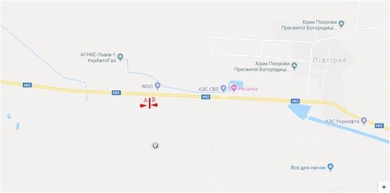 Схема рекламної площини за адресою Трасса Львов-Тернополь, с. Подгорное, между АЗС ВОГ и Укрнафта, въезд в город