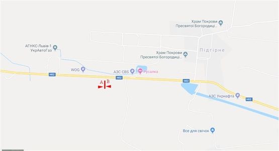 Схема рекламной плоскости по адресу Трасса Львов-Тернополь, с. Подгорное, выезд из города