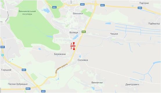 Схема рекламной плоскости по адресу Трасса М-06 Киев-Чоп, с. Соснивка, правий