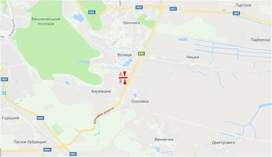 Схема рекламной плоскости по адресу Трасса М-06 Киев-Чоп, с. Соснивка, правий