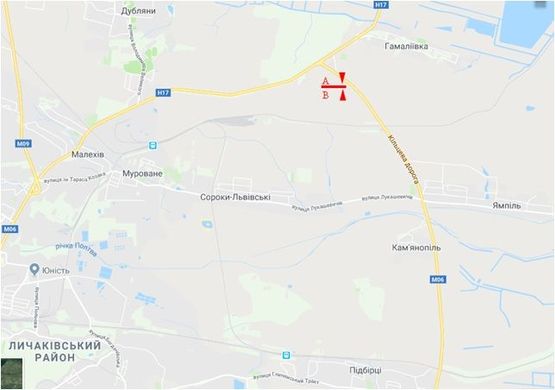 Схема рекламної площини за адресою Трасса М-06 Киев-Чоп, Окружная дорога з Киева после Гамалиевки