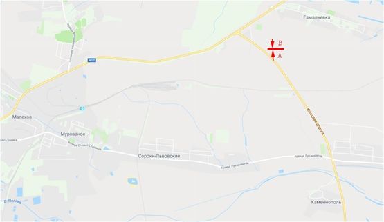 Схема рекламной плоскости по адресу М-06 Киев-Чоп, Окружная дорога в сторону Киева перед Гамалиевкой, левый