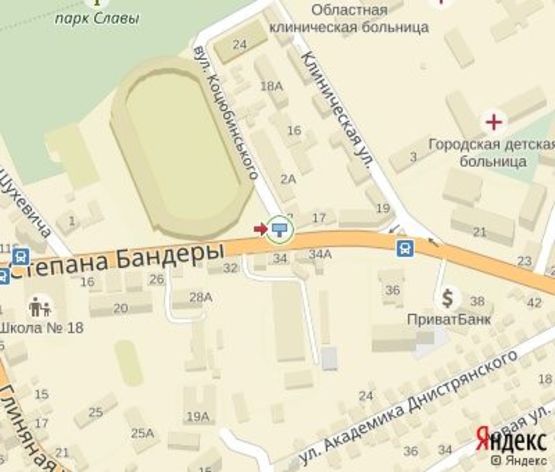 Схема рекламной плоскости по адресу Бандери С. ул., ЦЕНТРАЛЬНАЯ ЗОНА (напротив стадиона и "Парк Славы",200 м.до "Приватбанк")