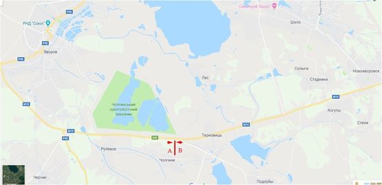 Схема рекламной плоскости по адресу Автодорога Львов-Краковец, перед Яворем, левый