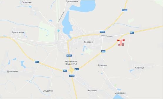 Схема рекламної площини за адресою Автодорога Довжанка-Черляни (Городок)