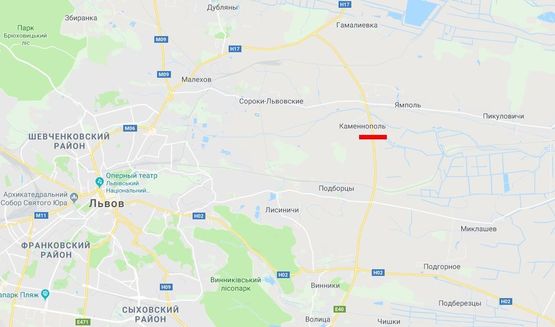 Схема рекламной плоскости по адресу Трасса М-06 Киев-Чоп, с. Каменнополь, в направлении Винник