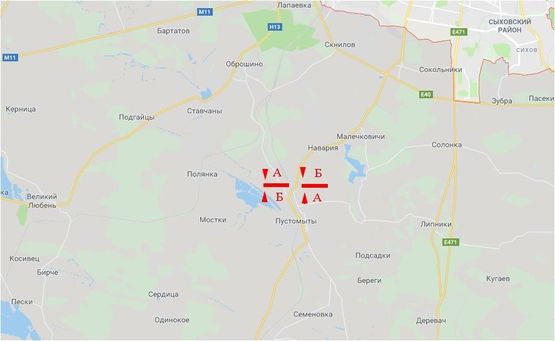 Схема рекламної площини за адресою Автодорога Львов-Пустомиты, выезд из г.Пустомиты, правый