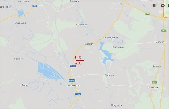 Схема рекламной плоскости по адресу Автодорога Львов-Пустомиты, въезд в г. Пустомиты, возле АЗС