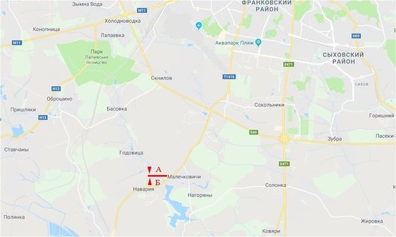 Схема рекламної площини за адресою Автодорога Львов-Пустомиты, с. Навария, в сторону Львова