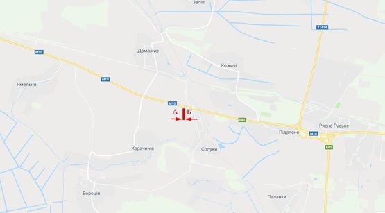 Схема рекламной плоскости по адресу Трасса Львов-Краковец, с. Солуки, выезд со Львова, №1