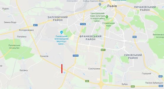 Схема рекламної площини за адресою Кольцевая дорога, Западный обход, с. Сокольники, в сторону ТЦ "King Cross Leopolis"