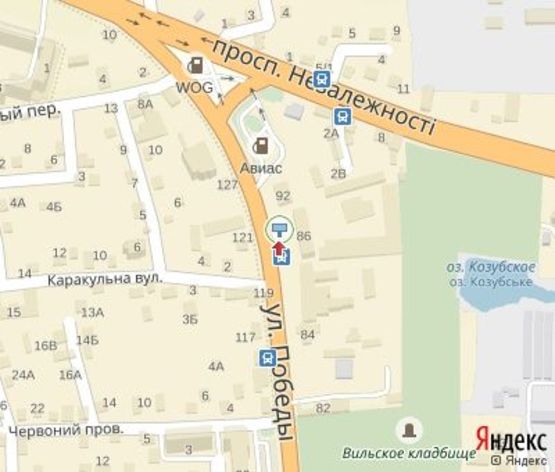 Схема рекламной плоскости по адресу Победы ул., 92 (Автошкола, 200м до Приват Банка)