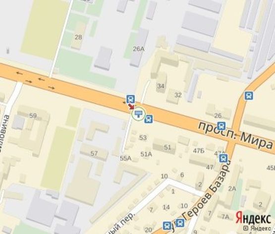 Схема рекламної площини за адресою Мира пр., 53 (ferplast, 200м до ПриваБанка)