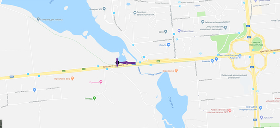 Схема рекламної площини за адресою пр. Победы, пейнтбольный клуб Гепард, в направлении выезда из города