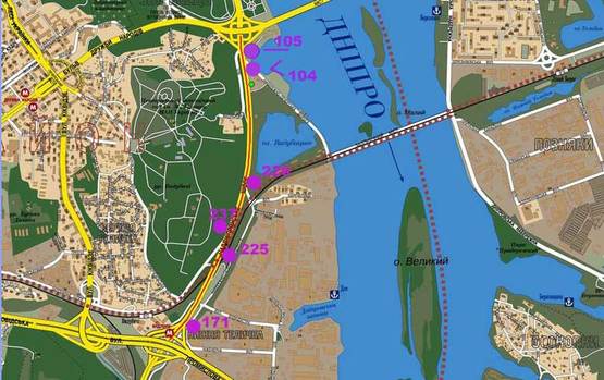 Схема рекламной плоскости по адресу Надднепрянское шоссе, ул.Промышленная направление на мост Патона