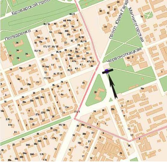 Схема рекламної площини за адресою ул. Красногвардейская / ул. Красноткацкая, направление  ст.м. Черниговская