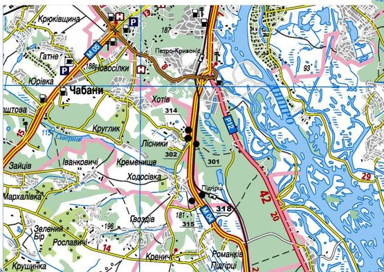 Схема рекламної площини за адресою Обуховская трасса перед Голубым Озером в направлении Киева