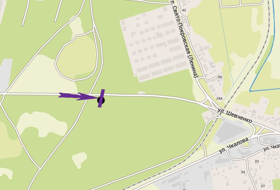 Схема рекламной плоскости по адресу Гостомельское шоссе, 25+200 ул.Шевченко, напротив мойки Идеал, направление на Киев