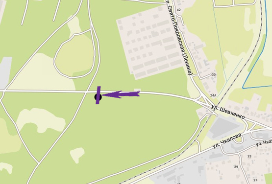 Схема рекламной плоскости по адресу Гостомельское шоссе, 25+200 ул.Шевченко, напротив мойки Идеал, направление на Бучу