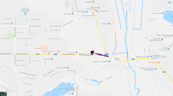 Схема рекламной плоскости по адресу Гостомельское шоссе, 24500 , ул. Шевченко, направление выезд из Киева