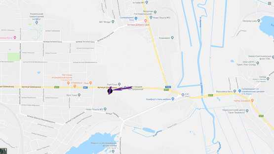 Схема рекламної площини за адресою Гостомельское шоссе, 25100 ул.Шевченко,   направление выезд из Киева