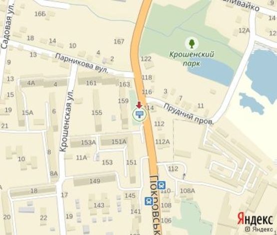 Схема рекламной плоскости по адресу Покровская ул., 159( Городская стома.т поликлинка 2, 100м до Приват Банк)