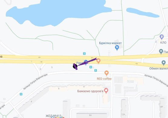 Схема рекламной плоскости по адресу пр. Ватутіна, 8  біля повороту до "Фуршету"