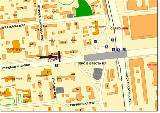 Схема рекламной плоскости по адресу пр. Перемоги біля нічного клубу „Бінго” у напрямку до центру