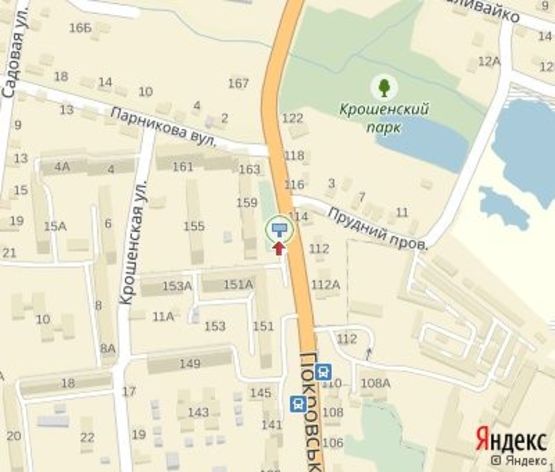 Схема рекламної площини за адресою Покровская ул., 159( Городская стома.т поликлинка 2, 100м до Приват Банк)