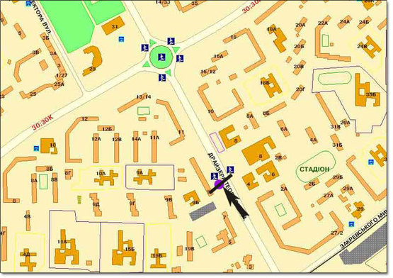 Схема рекламної площини за адресою вул. Драйзера, 9 у напрямку пр. Маяковського