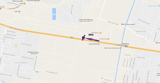 Схема рекламної площини за адресою Бориспільське шосе, 28 км, в'їзд до Києва