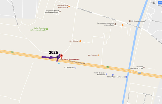 Схема рекламної площини за адресою Бориспільське шосе, 28,5 км  зупинка Мала Олександрівка,  в напрямку а/п Бориспіль, "птах"