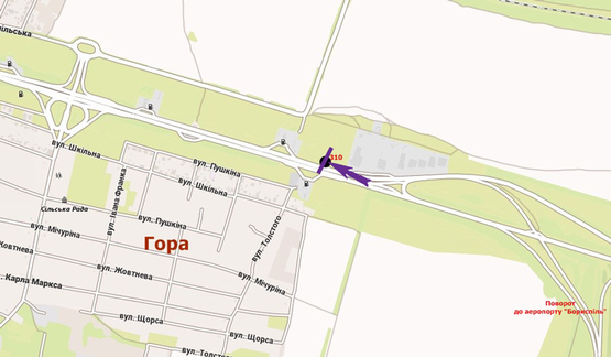 Схема рекламной плоскости по адресу Бориспільське шосе, 32,км, автосалон Порше, в'їзд до Києва