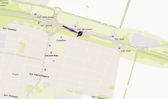 Схема рекламної площини за адресою Бориспільське шосе, 31,5 км, 120 м до зупинки Гора,  в напрямку а/п Бориспіль