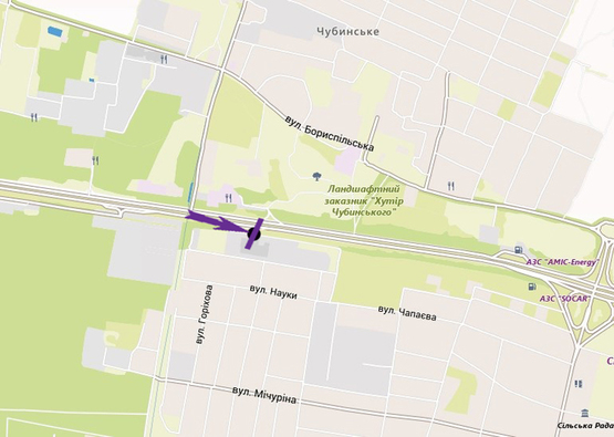 Схема рекламной плоскости по адресу Бориспільське шосе, 29,4 км, автосалони  Mitsubishi, Ford, Renault, BMW  направление а/п Борисполь