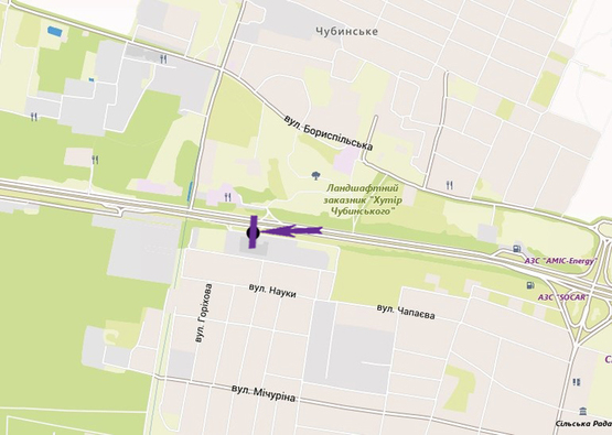 Схема рекламної площини за адресою Бориспільське шосе, 29,4 км, автосалони  Mitsubishi, Ford, Renault, BMW, направление въезд в Киев