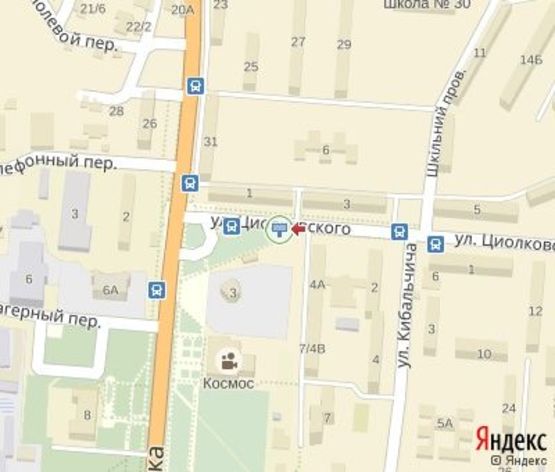 Схема рекламной плоскости по адресу Полевая пл., (кинотеатр "Космос",  Поликлинка  2 Корольовського району, рядом Приват Банк)