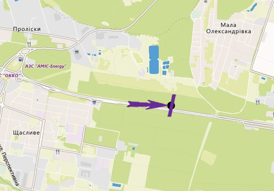 Схема рекламной плоскости по адресу Бориспільське шосе, 28,2 км,  у напрямку а/п Борисполь