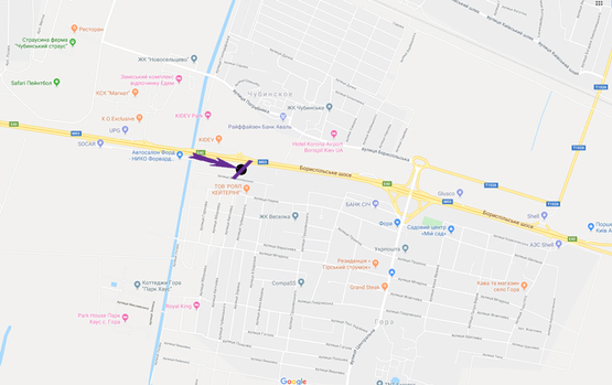 Схема рекламної площини за адресою Бориспільске шосе, автосалон БМВ,   напрямку а/п Борисполь