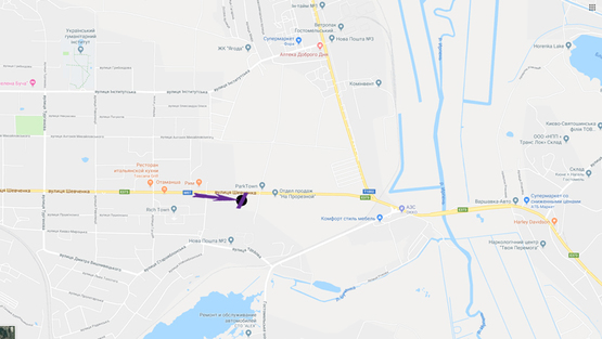 Схема рекламної площини за адресою Гостомельське шосе, 25100, вул. Шевченка, напрямок на Київ