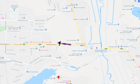 Схема рекламної площини за адресою Гостомельське шосе, 24700, вул. Шевченка, ЖК "Парктаун", напрямок виїзд з Києва