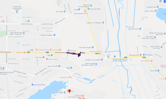 Схема рекламной плоскости по адресу Гостомельське шосе, 24500, вул. Шевченка, напрямок в Київ