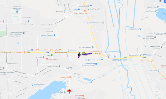 Схема рекламної площини за адресою Гостомельське шосе, 24500, вул. Шевченка, напрямок виїзд з Києва