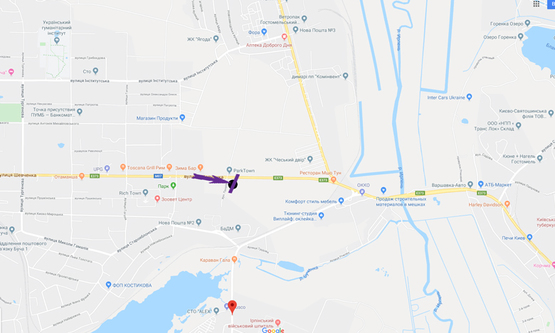 Схема рекламной плоскости по адресу Гостомельське шосе, 24700, вул. Шевченка, ЖК "на Прорізній", напрямок на Київ