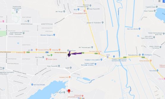 Схема рекламної площини за адресою Гостомельське шосе, 24700, вул. Шевченка, ЖК "на Прорізній", напрямок виїзд з Києва